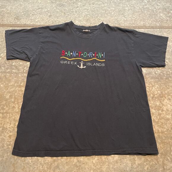 Vintage Santorini Greek Islands Embroidered Shirt Mens Medium B&C Greece 90s Y2K - Picture 1 of 8